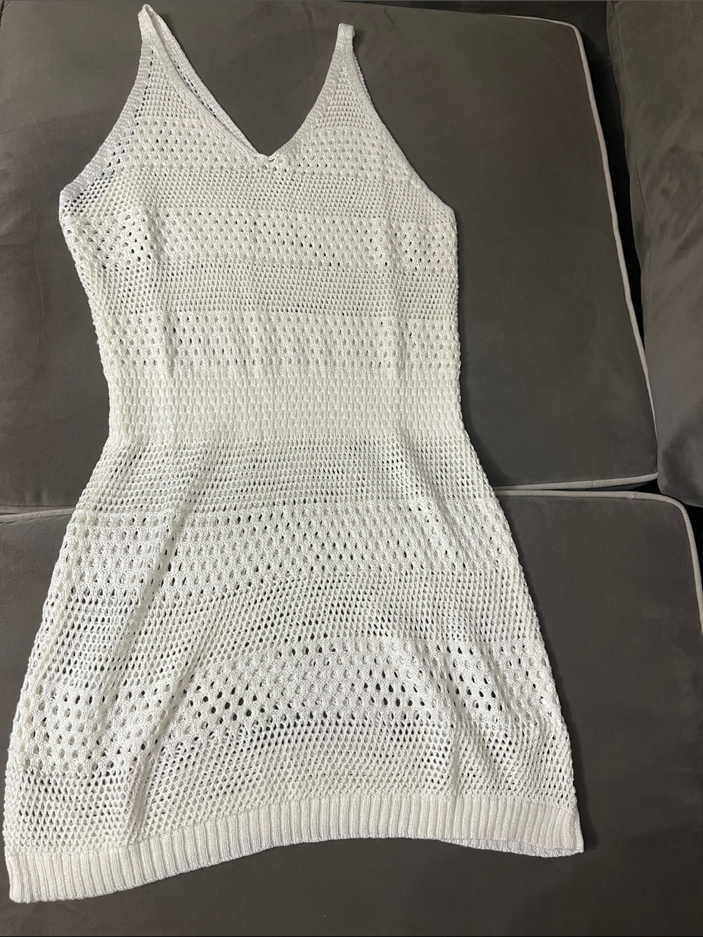 Cream Crochet V-Neck Midi Dress